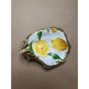 Decoupage‎ Oyster Shell Ring Dish/Trinket Dish, Lemons Design